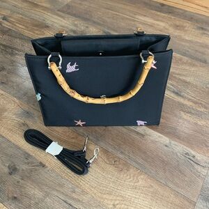 Wood handle nautical beach theme purse/shoulder bag